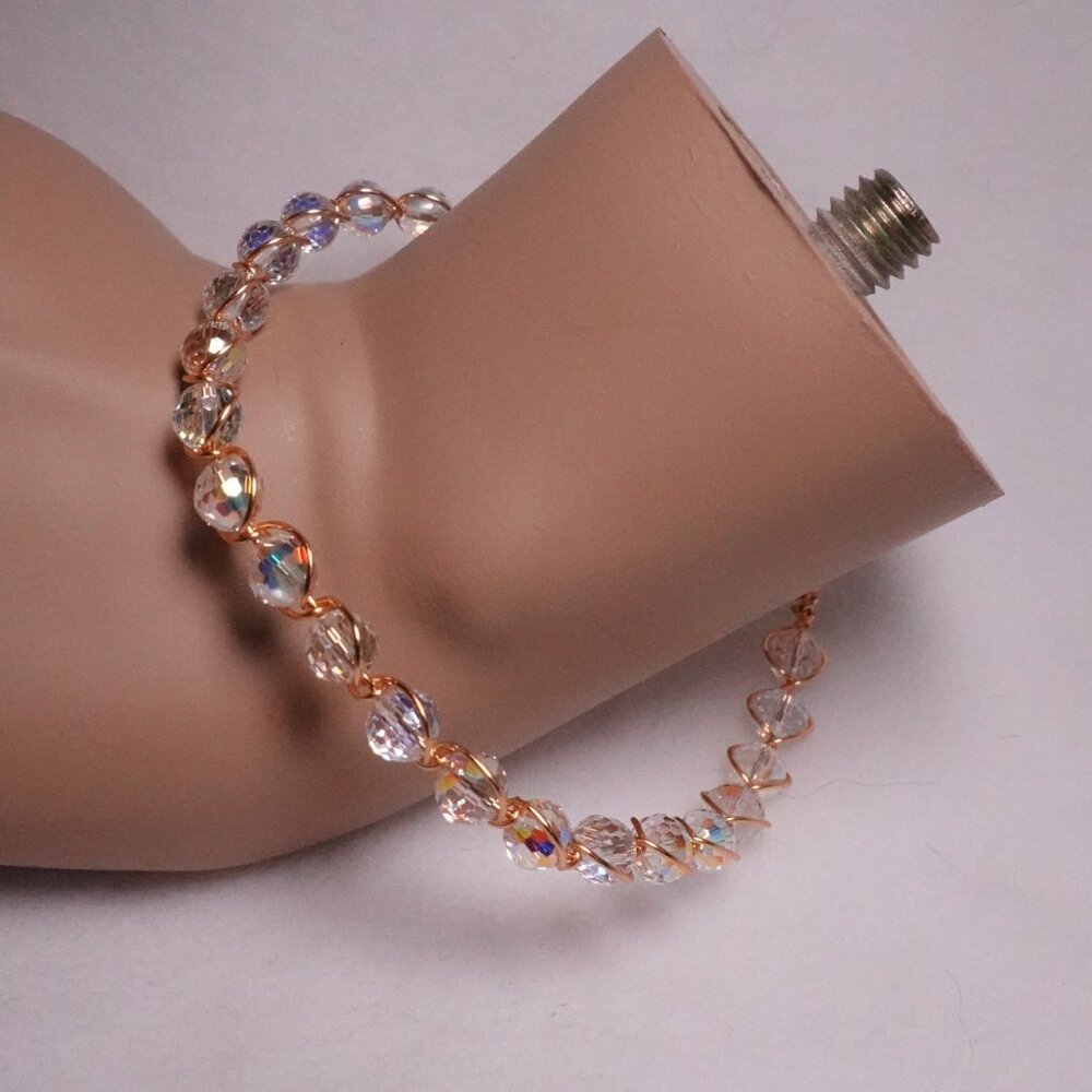 Clear crystal faceted beaded cuff bracelet adjustable